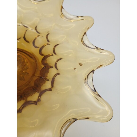 Amber Ashtray Dish Wave Art Glass MCM Folded Edge Footed  7.5” Vintage - Picture 5 of 5